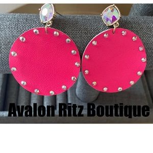 💕🎉JUST IN! Leather Pink Earrings with Iridescent Crystals